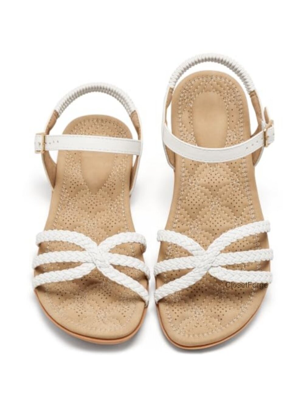 Women's Woven Flat Sandals with Adjustable Ankle Strap, Cushioned for All-Day